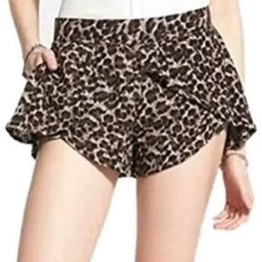 Free People Dahlia Cheetah Animal Print Rayon Flowy Boho Shorts Large NWT